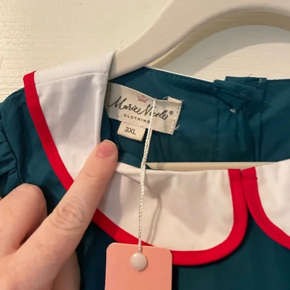 Girls Teal Dress with Watermelon Embroidery - Picture 3 of 5